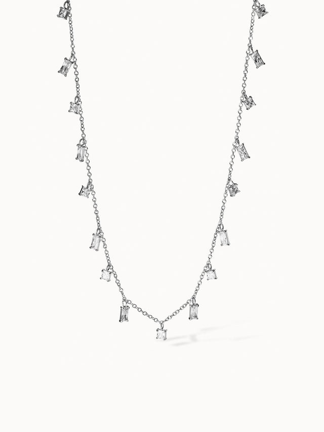 Powder Kette aus silberfarbenem Edelstahl mit Zirkonia-Steinen, elegant, zeitlos, PURELEI Schmuck inspiriert von Aloha.