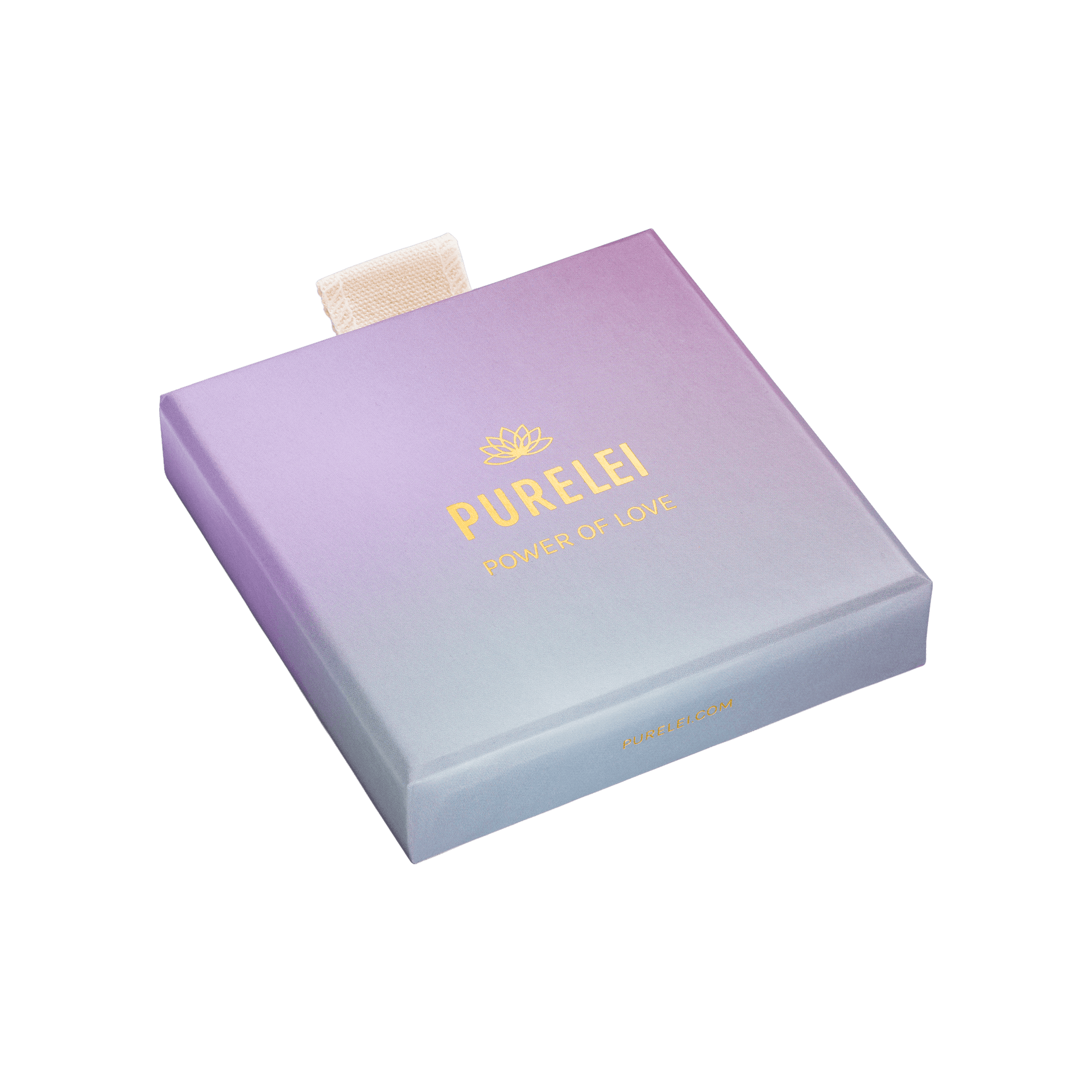 PURELEI Geschenkbox in sanftem Lila mit Goldprägung, elegant und feminin für das Endless Love Armband.