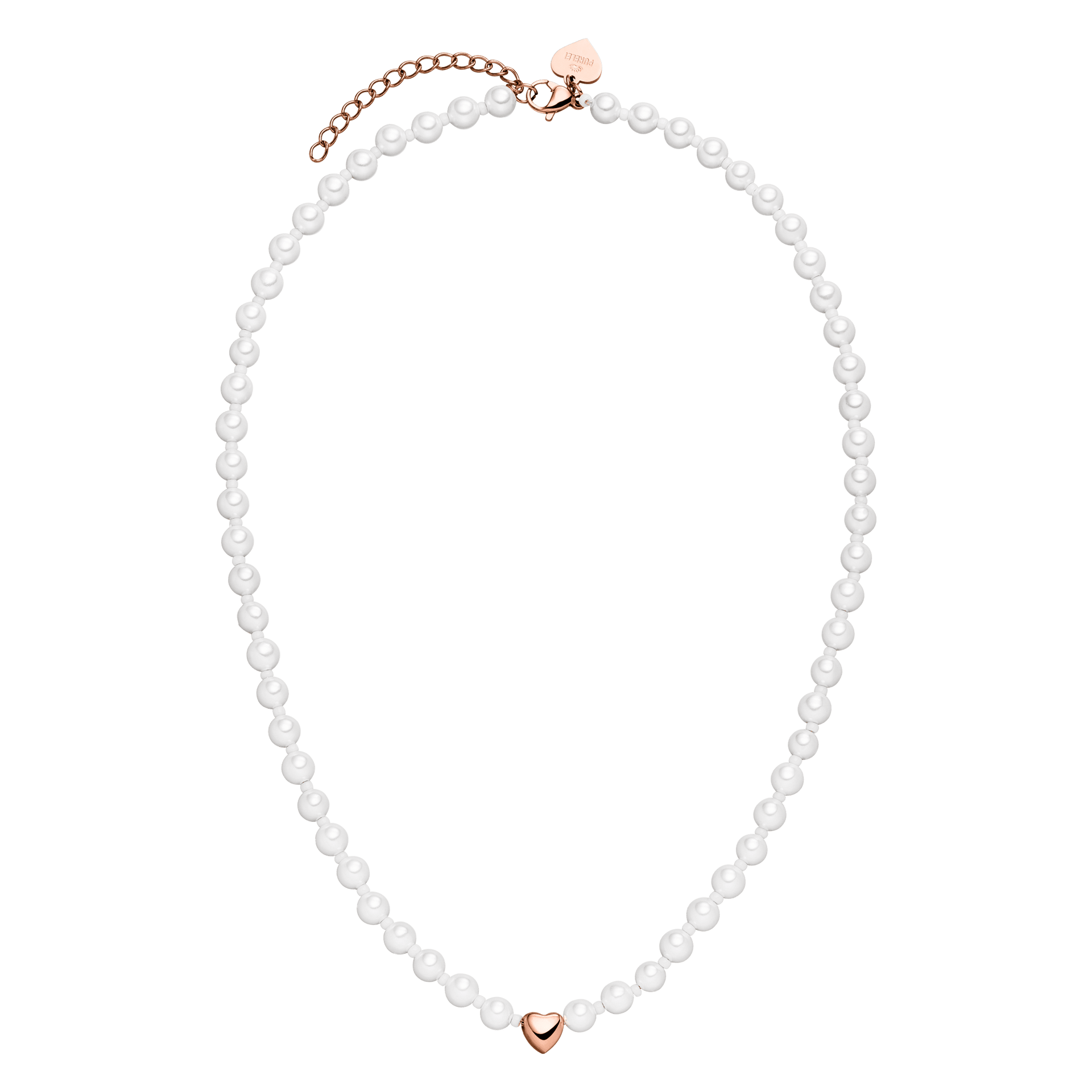 Perlenkette mit roségoldenem Herzanhänger, elegant und feminin – PURELEI.