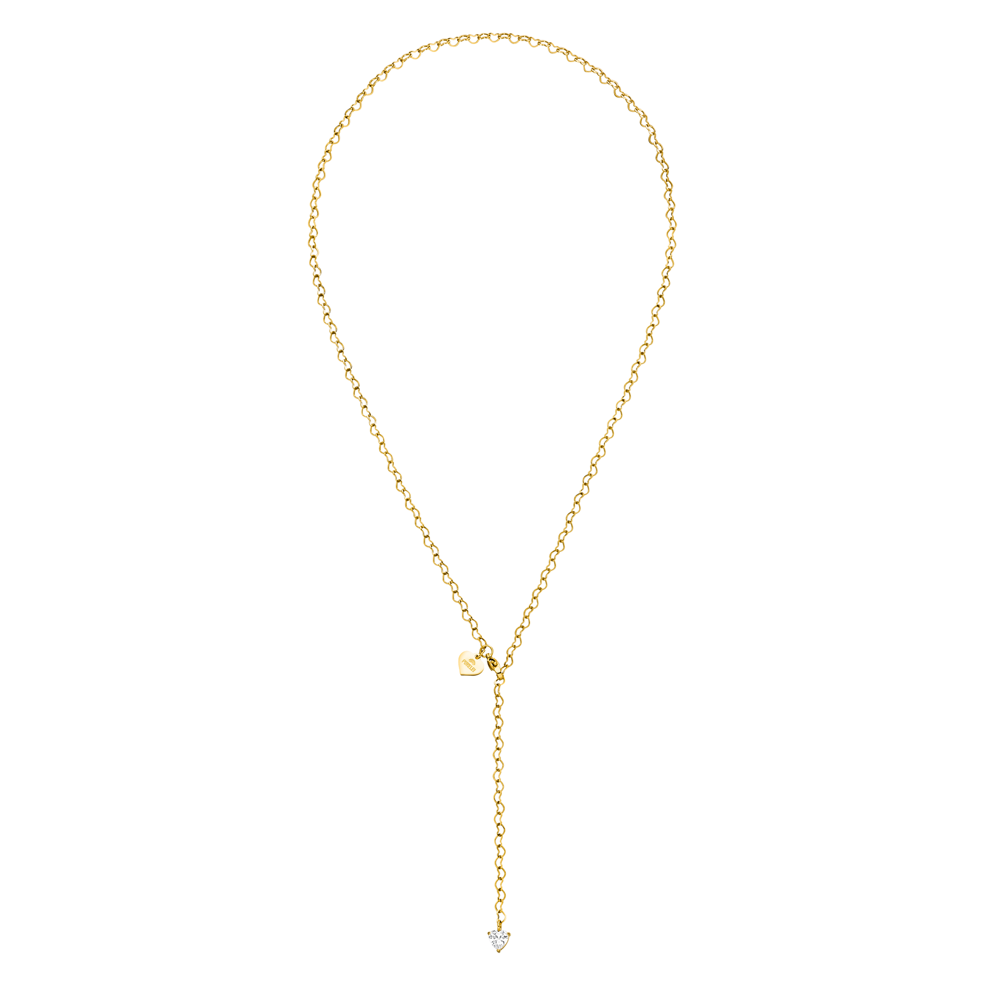 Goldene Kette mit Herzanhänger und funkelndem Detail von PURELEI, elegant und feminin.