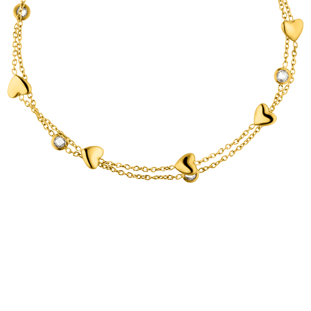 Goldene Kette mit Herzanhängern und funkelnden Details von PURELEI.