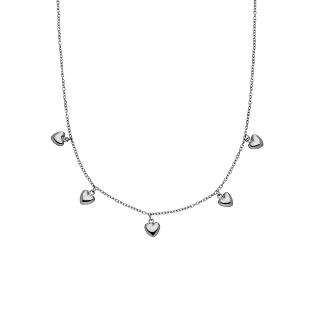 Silberne Kette mit herzförmigen Anhängern, PURELEI, elegant und verspielt.