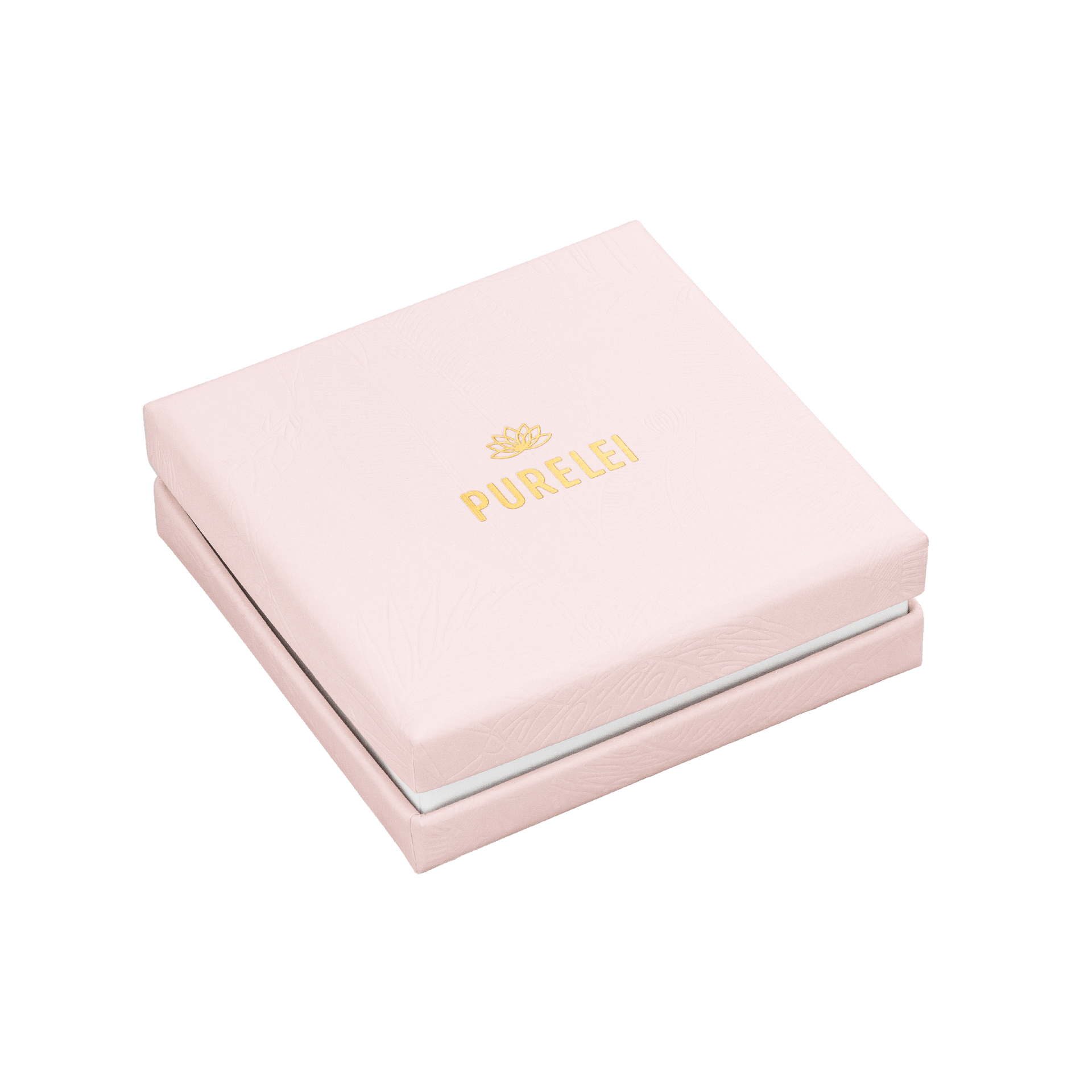 Elegante PURELEI Geschenkbox in zartem Rosé mit goldenem Logo, perfekt für den Love Charm Anhänger.