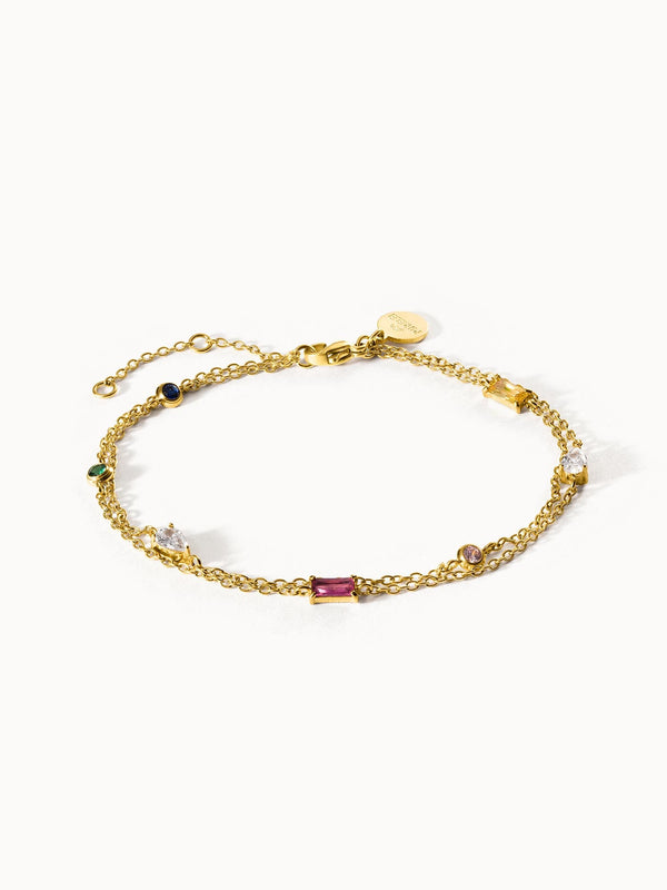 Goldenes Armband mit bunten Steinen, elegant und feminin, von PURELEI.