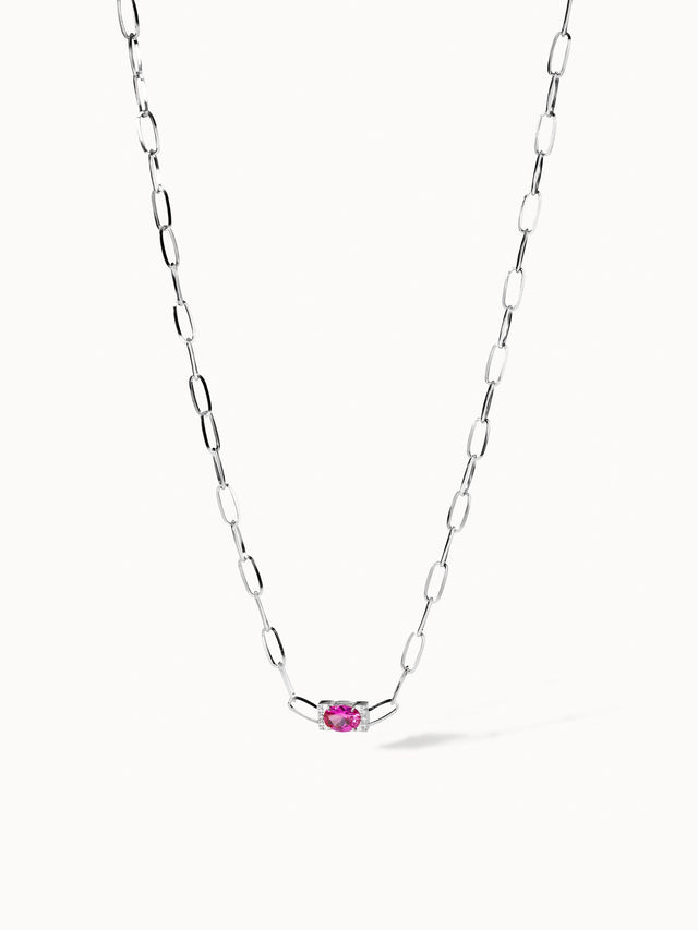 Silberne Kette mit pinkem Stein, elegant und modern, von PURELEI.