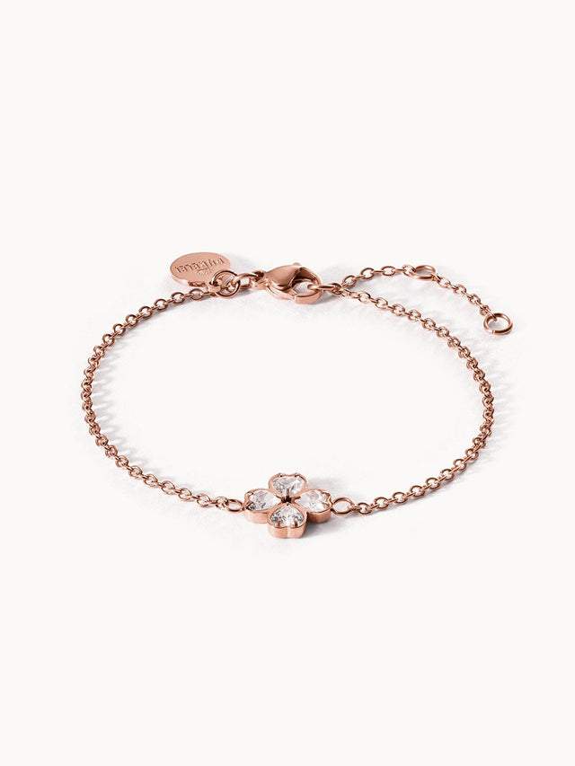 Roségoldenes Armband mit blütenförmigem Kristallanhänger von PURELEI, elegant und feminin.
