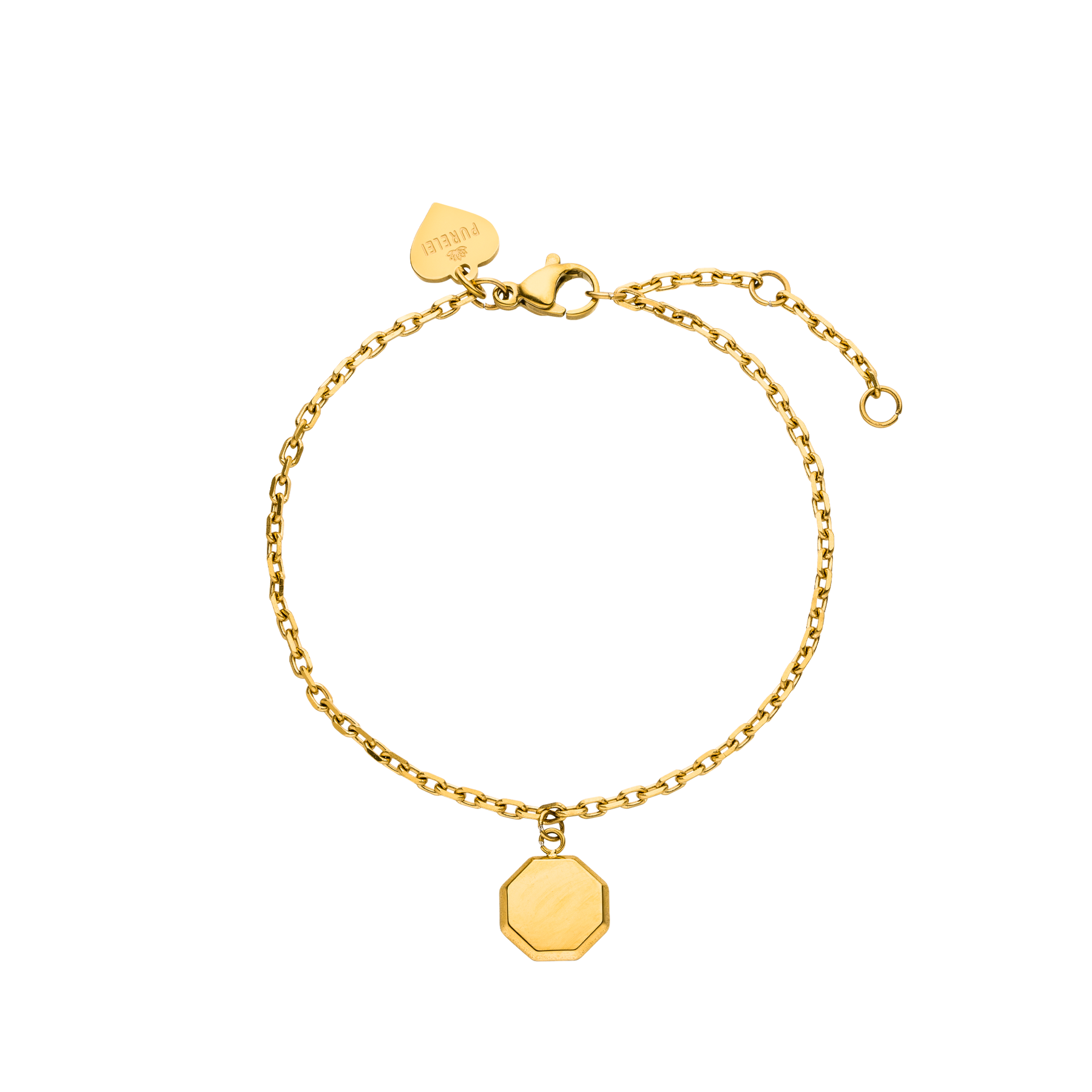 PURELEI Beloved Armband aus goldvergoldetem Edelstahl mit achteckigem Anhänger, elegant und zeitlos.