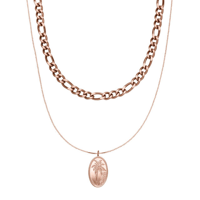 PURELEI Aiani Ketten-Set in edlem Roségold mit Palmen-Anhänger, stylishes Layering für feminine Eleganz.