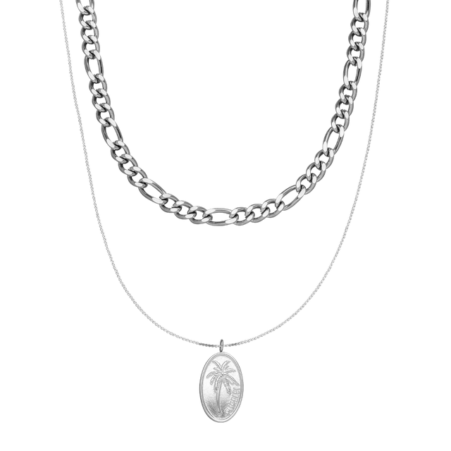 PURELEI Aiani Ketten-Set in Silber mit Palm-Anhänger, nickelfrei, eleganter Layering-Look im cleanen Design
