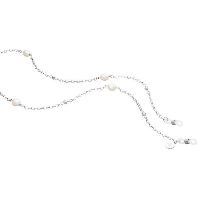 PURELEI Alima Brillenkette aus silberner Kette mit glänzenden Keshi-Perlen für sommerliche Leichtigkeit