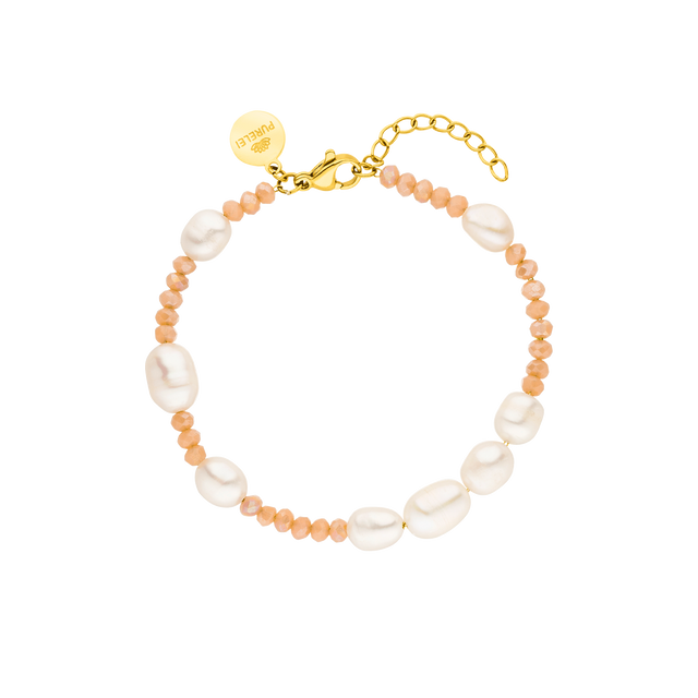 Zartes Armband aus Süßwasserperlen und rosa Steinen, PURELEI, elegant und feminin.