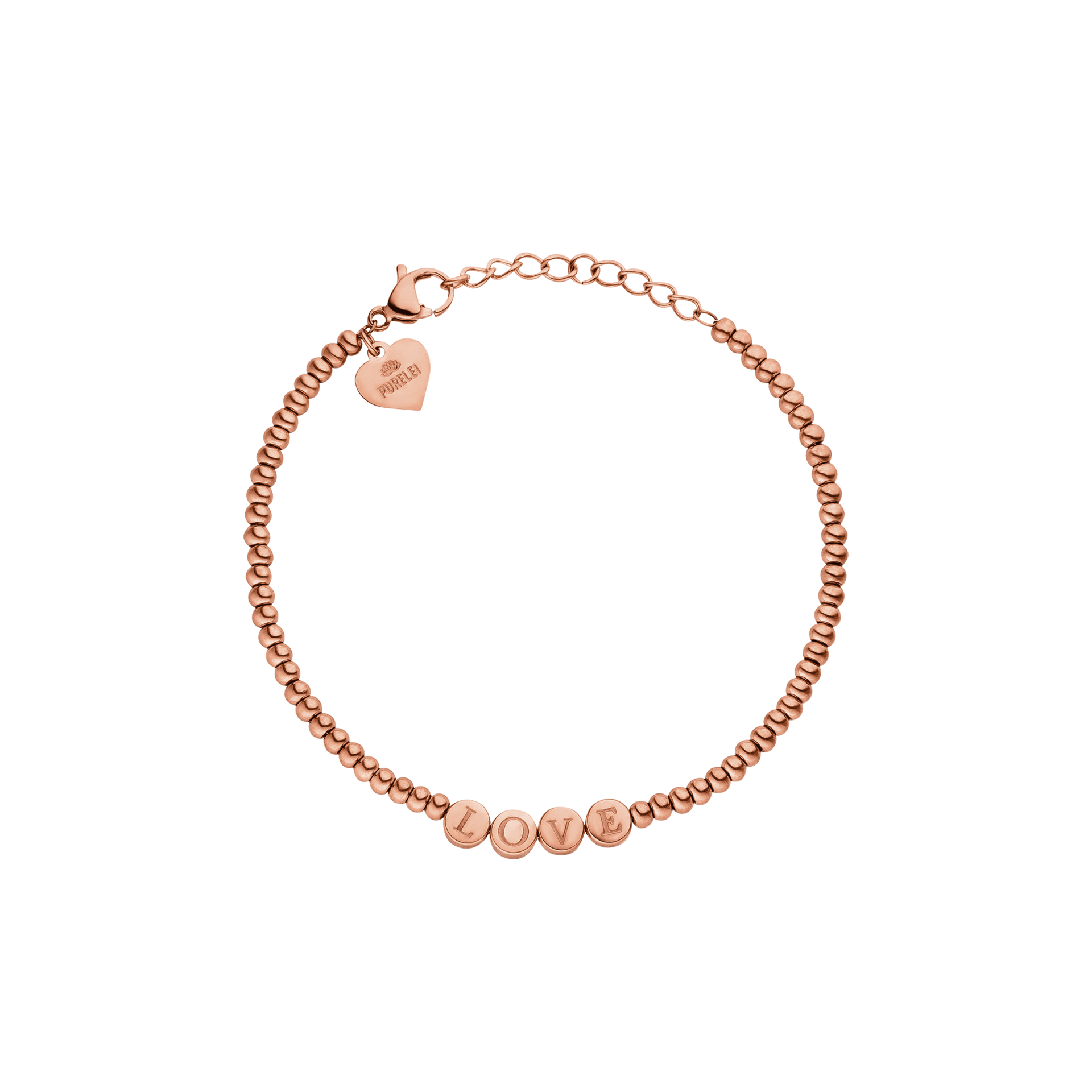Roségoldenes Armband mit LOVE-Detail von PURELEI, elegant und verspielt.