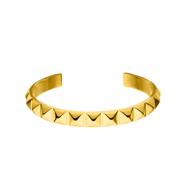 Goldener PURELEI Be You Armcuff aus Edelstahl mit Nieten, cool und elegant, strahlt selbstbewusste Feminität aus.