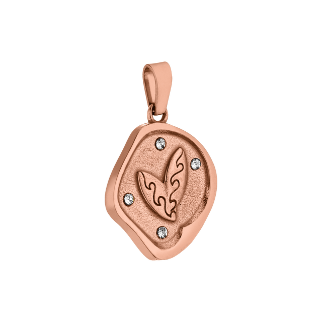 Roségoldener Anhänger mit Blattmotiv und funkelnden Steinen von PURELEI.