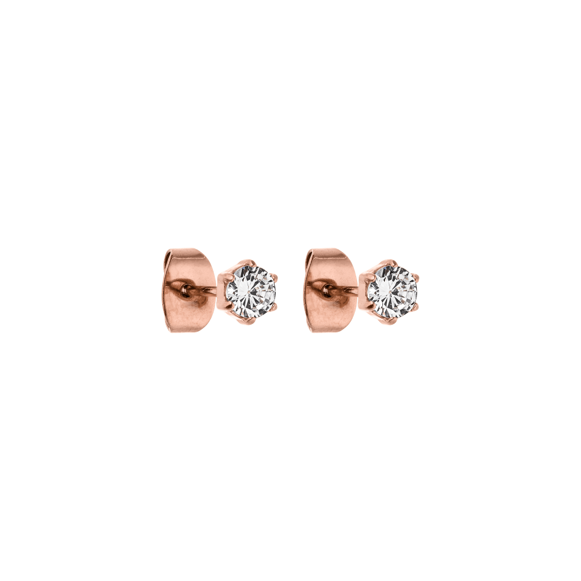 Roségoldene Ohrringe mit funkelnden Zirkonia von PURELEI, elegant und feminin.