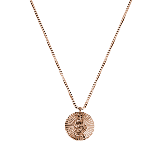 Snake Coin Kette von PURELEI in Roségold mit geprägtem Schlangensymbol, elegant und nickelfrei, femininer Island-Spirit.