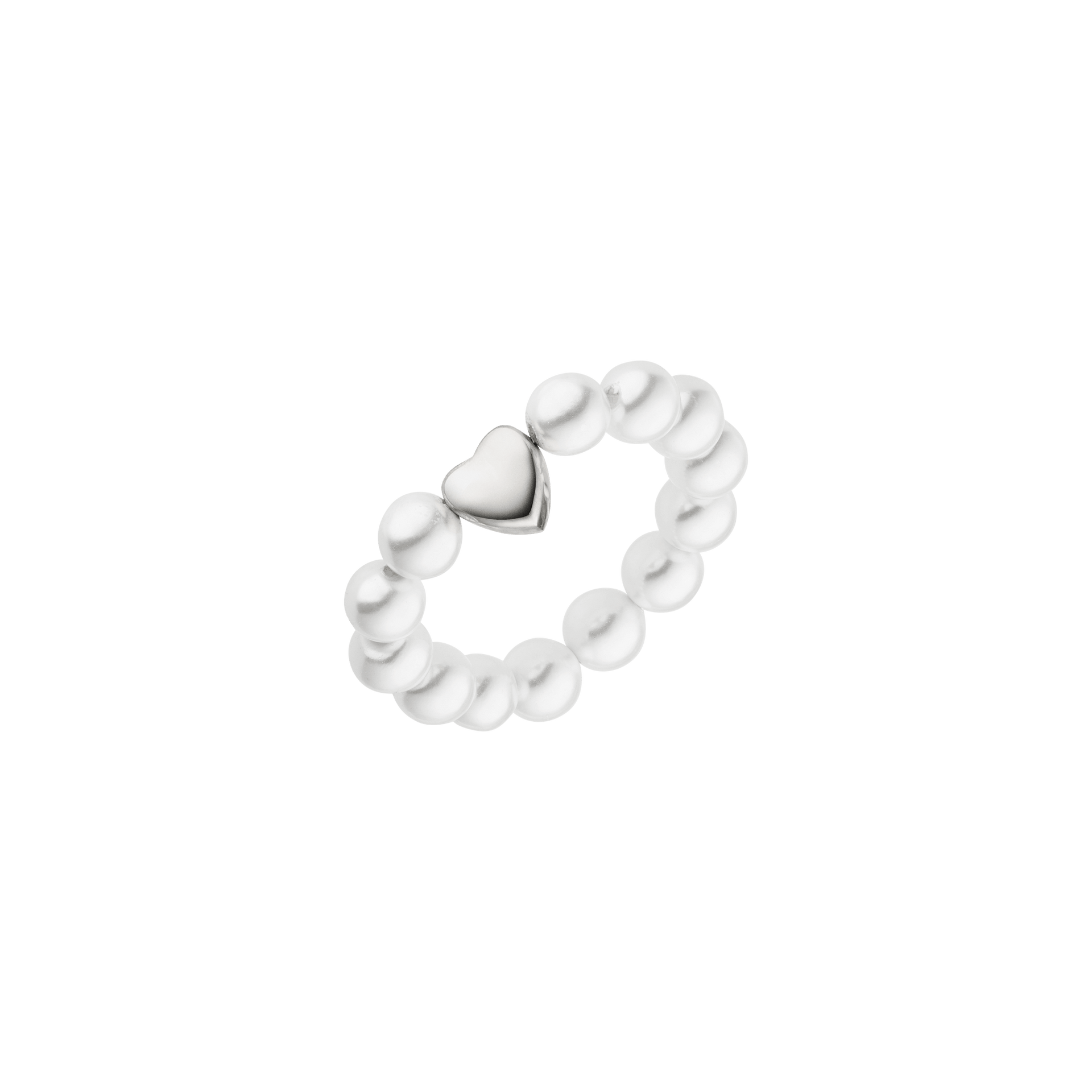 PURELEI Anxiety Lovely Ring aus silbernen Muschelperlen mit kleinem Herz, flexibel und feminin gestaltet.
