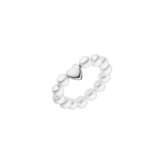 PURELEI Anxiety Lovely Ring aus silbernen Muschelperlen mit kleinem Herz, flexibel und feminin gestaltet.
