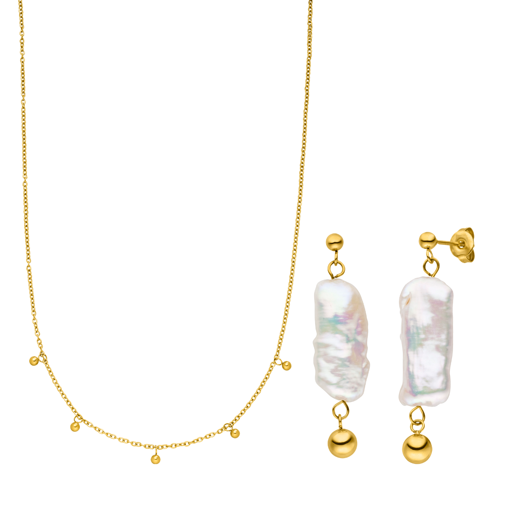 PURELEI Mahina Club Kahakai goldene Kette mit Kugeln und Keshi-Perlen, elegant und nickelfrei, inspiriert vom Meer