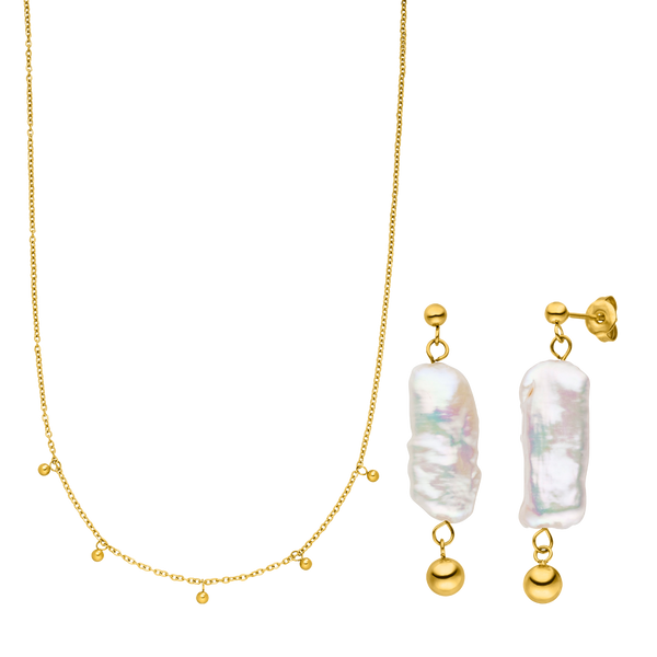 PURELEI Mahina Club Kahakai goldene Kette mit Kugeln und Keshi-Perlen, elegant und nickelfrei, inspiriert vom Meer