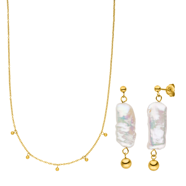 PURELEI Mahina Club Kahakai goldene Kette mit Kugeln und Keshi-Perlen, elegant und nickelfrei, inspiriert vom Meer