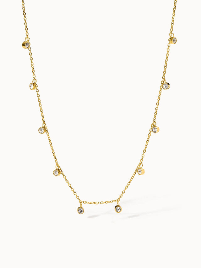 Feingliedrige PURELEI Nani Kette aus 18K Gold mit weißen Zirkonia, elegant und feminin im klaren Design.