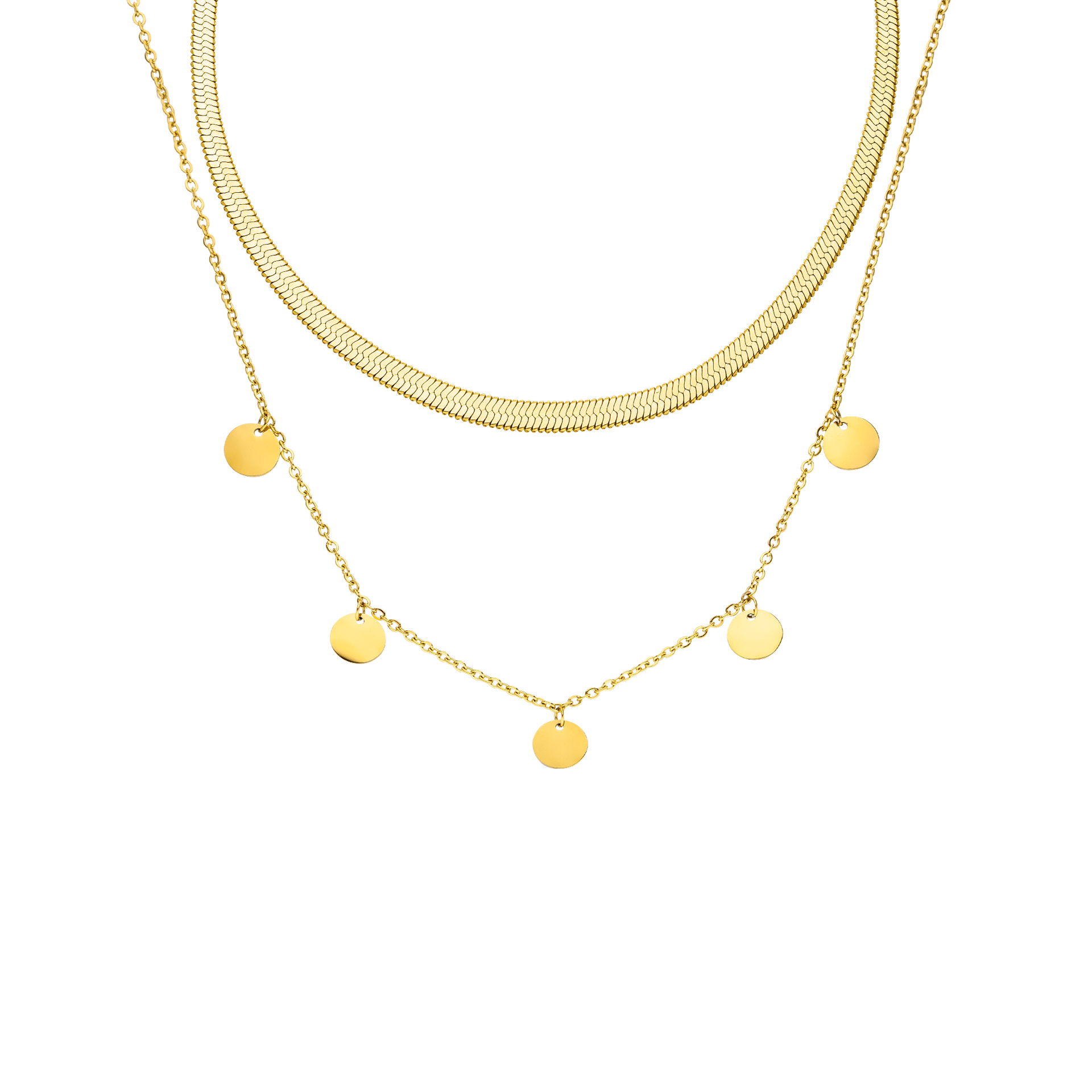 Goldene Kette mit runden Anhängern, elegant und modern, von PURELEI.