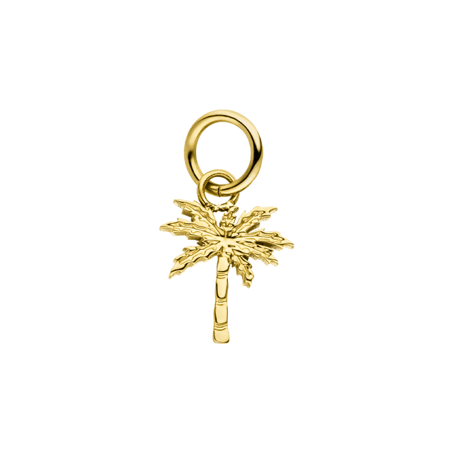 Palmtree Charm von PURELEI, goldener Edelstahl Anhänger in Palmenform, elegant und tropisch inspirierend.