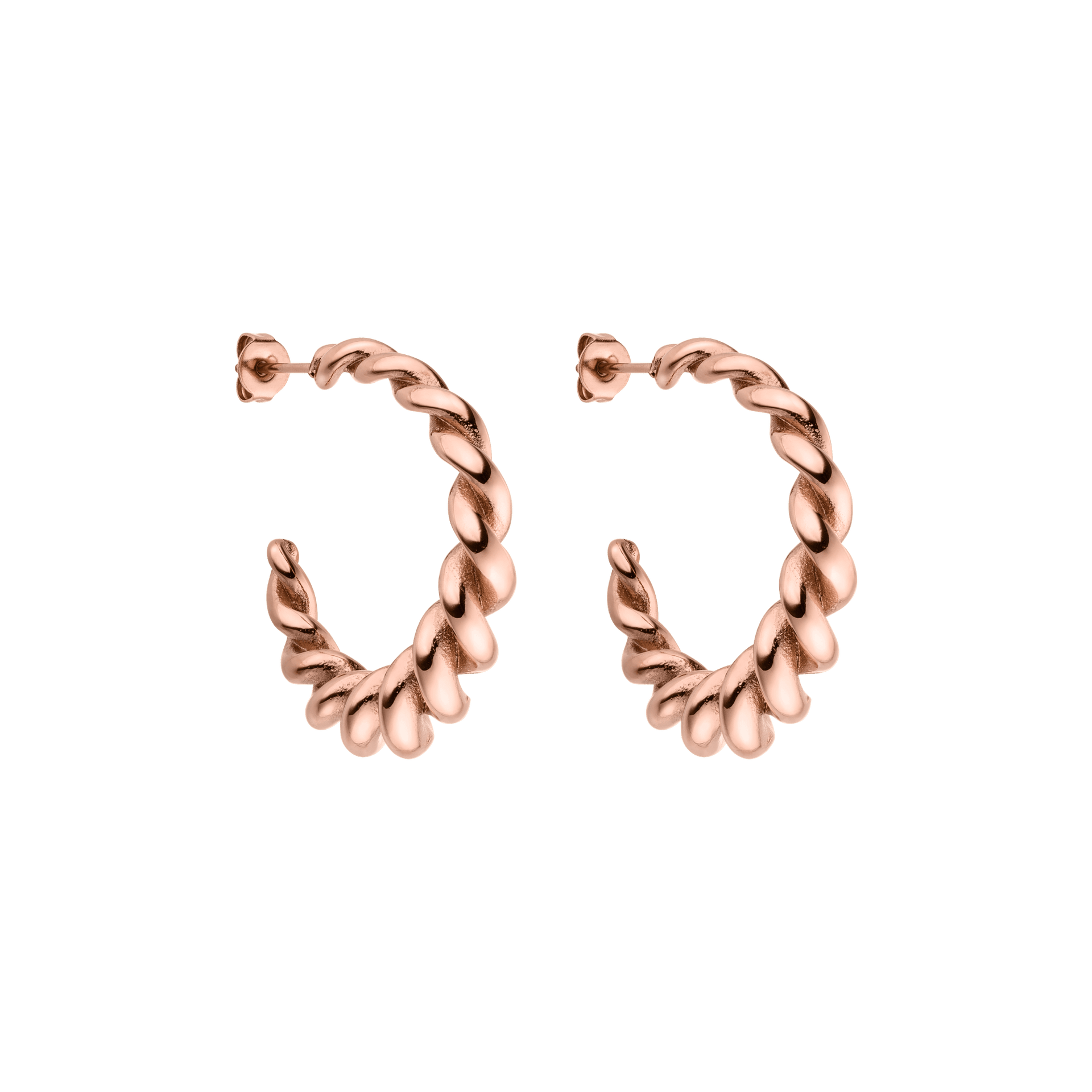 Roségoldene Creolen mit geschwungenem Design von PURELEI, elegant und feminin.