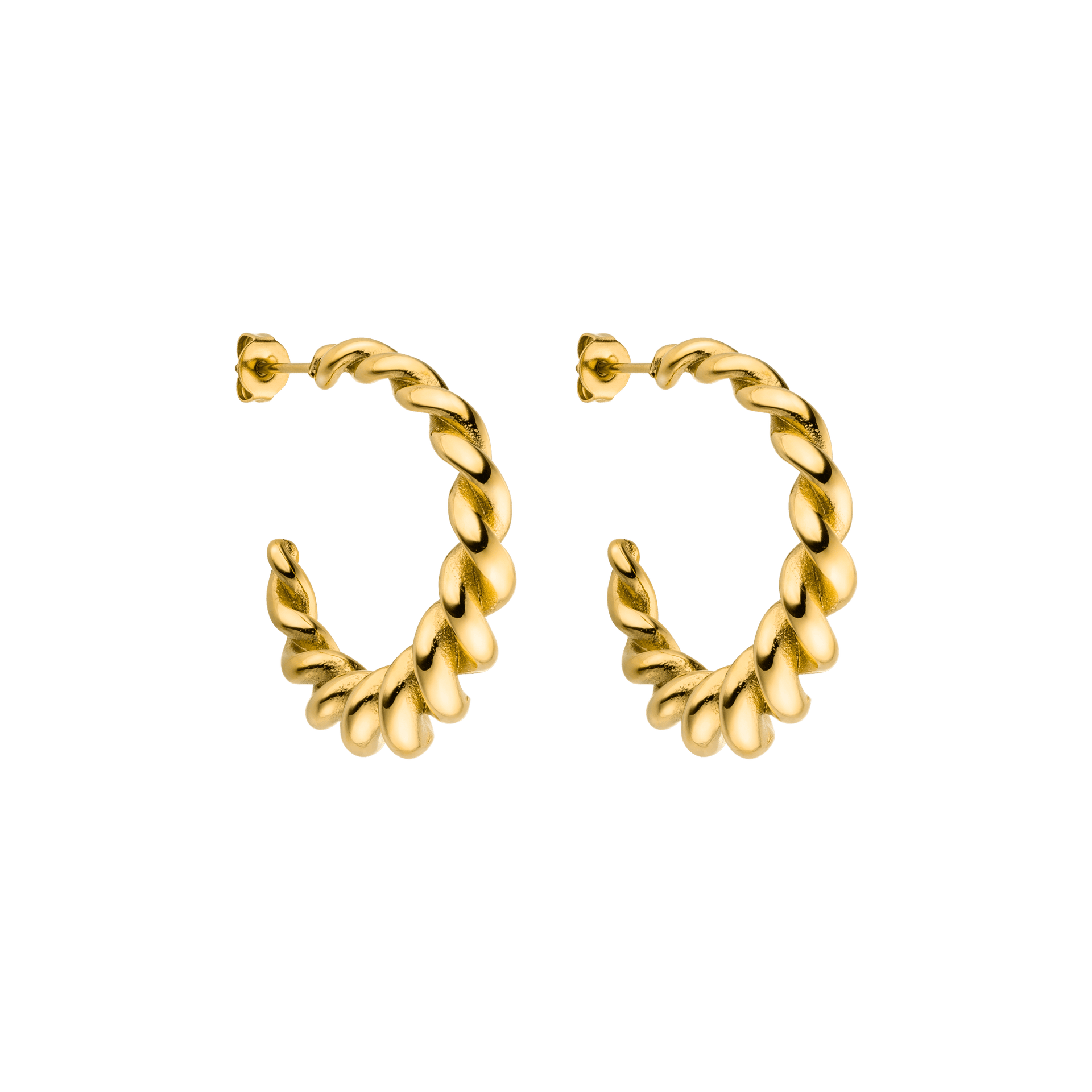 Goldene Creolen mit gedrehter Struktur von PURELEI, elegant und modern.