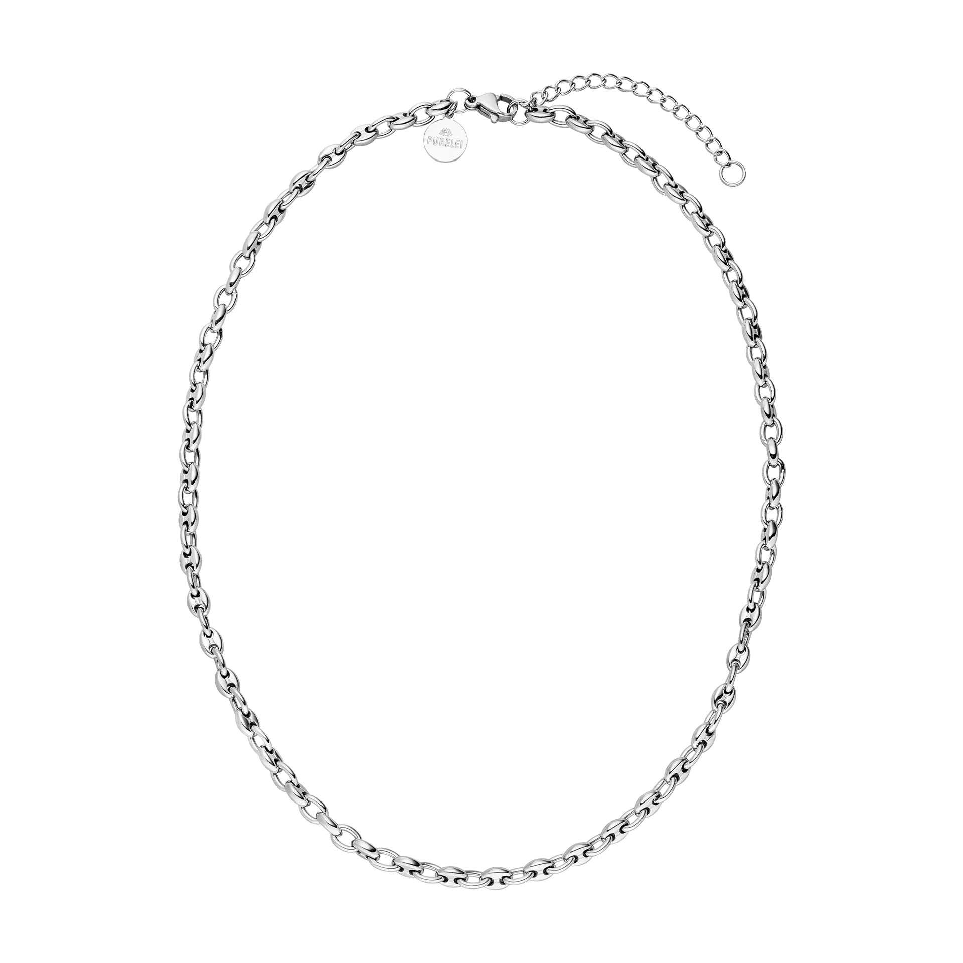Silberne Kette mit ovalen Gliedern, elegant und modern, von PURELEI.