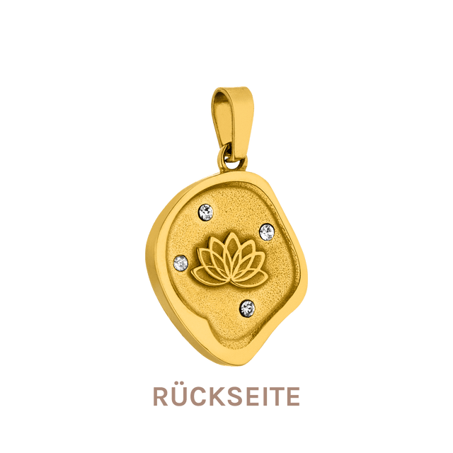 Goldener Lotus-Anhänger mit Zirkonia von PURELEI, elegant und strahlend.