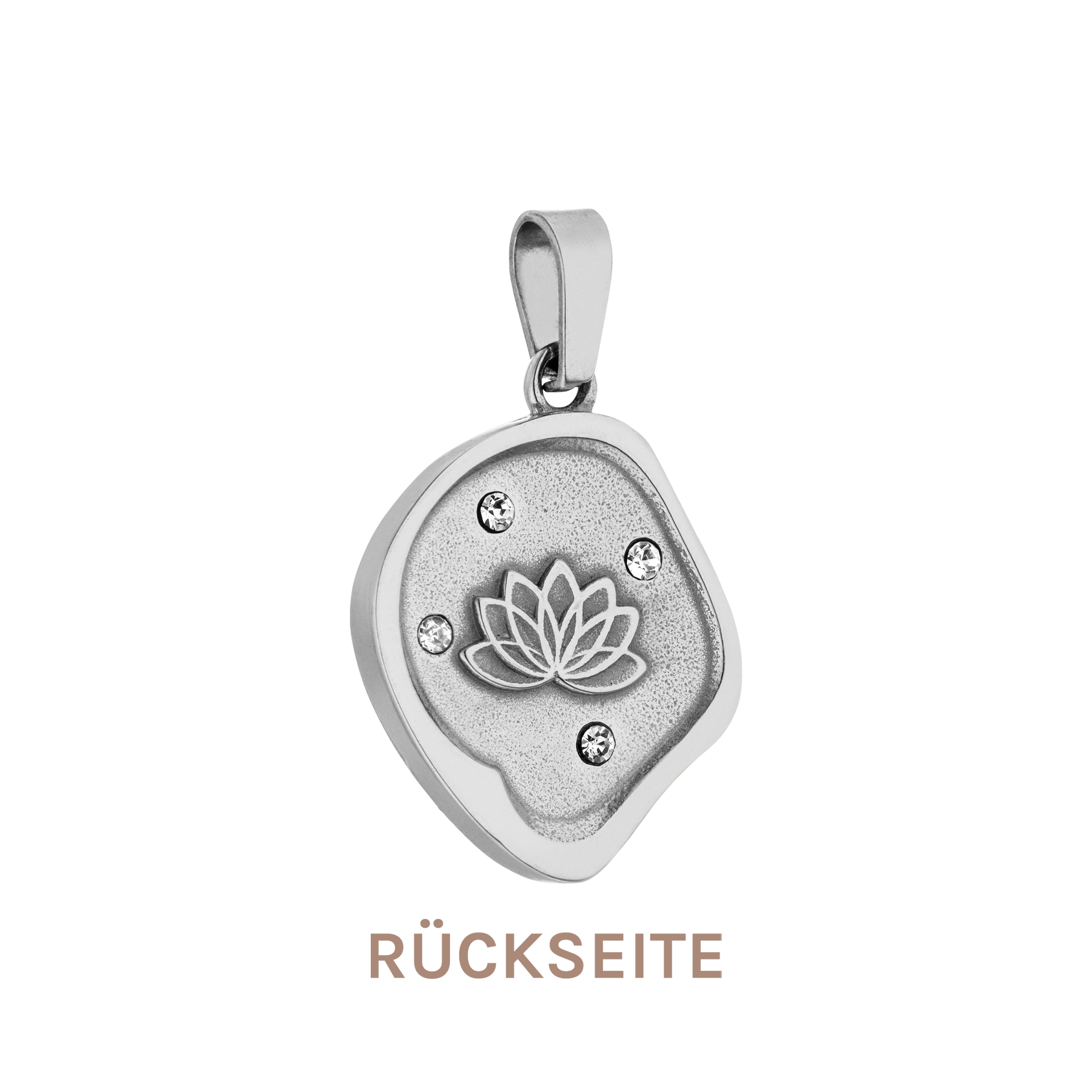 Silberner Lotus-Anhänger mit funkelnden Details von PURELEI, elegant und modern.