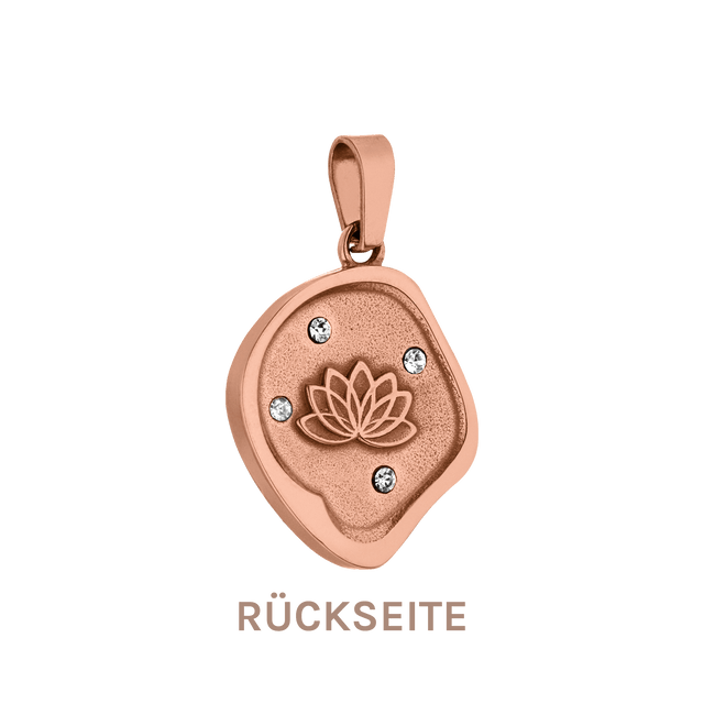 Roségoldener Lotus-Anhänger mit Zirkonia, PURELEI, elegant und feminin.