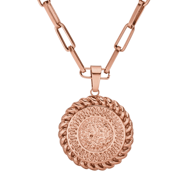 Waina Kette in Roségold mit filigranem, geprägtem Charm und dekorativer Gliederkette von PURELEI, elegant und feminin.