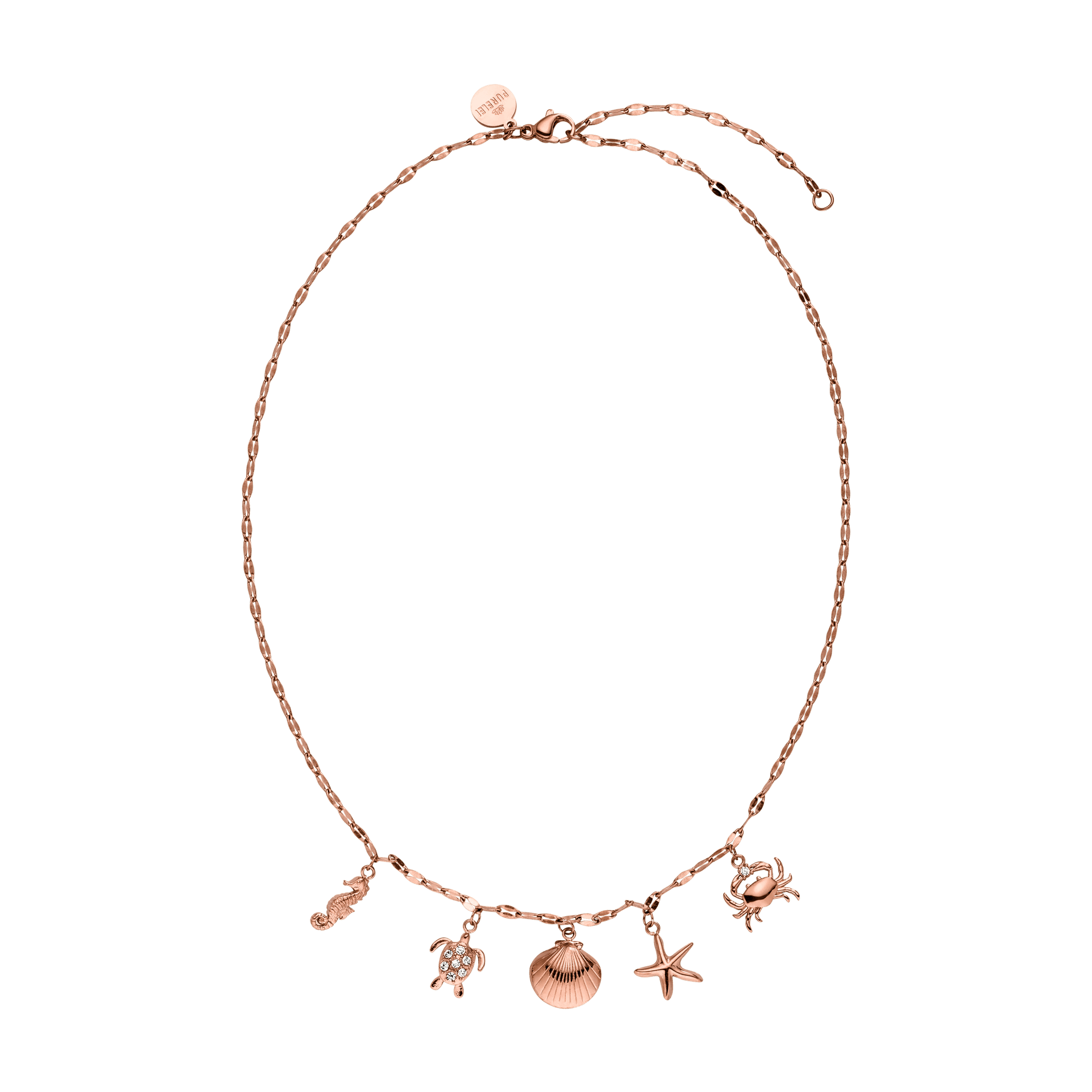 Roségoldene Kette mit maritimen Anhängern von PURELEI, elegant und verspielt.