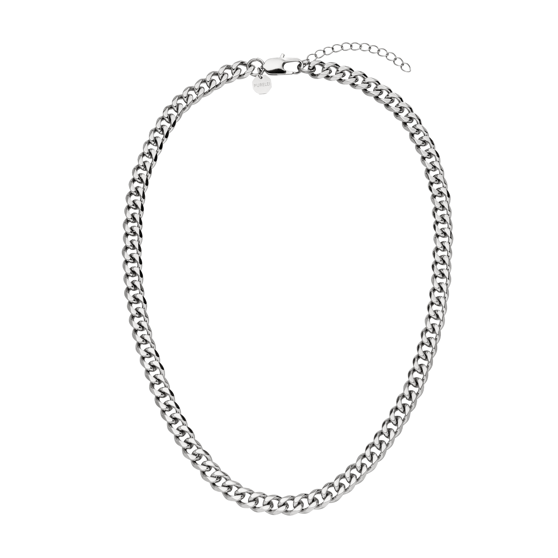 Silberne Kette mit glänzenden Gliedern, elegant und modern, von PURELEI.