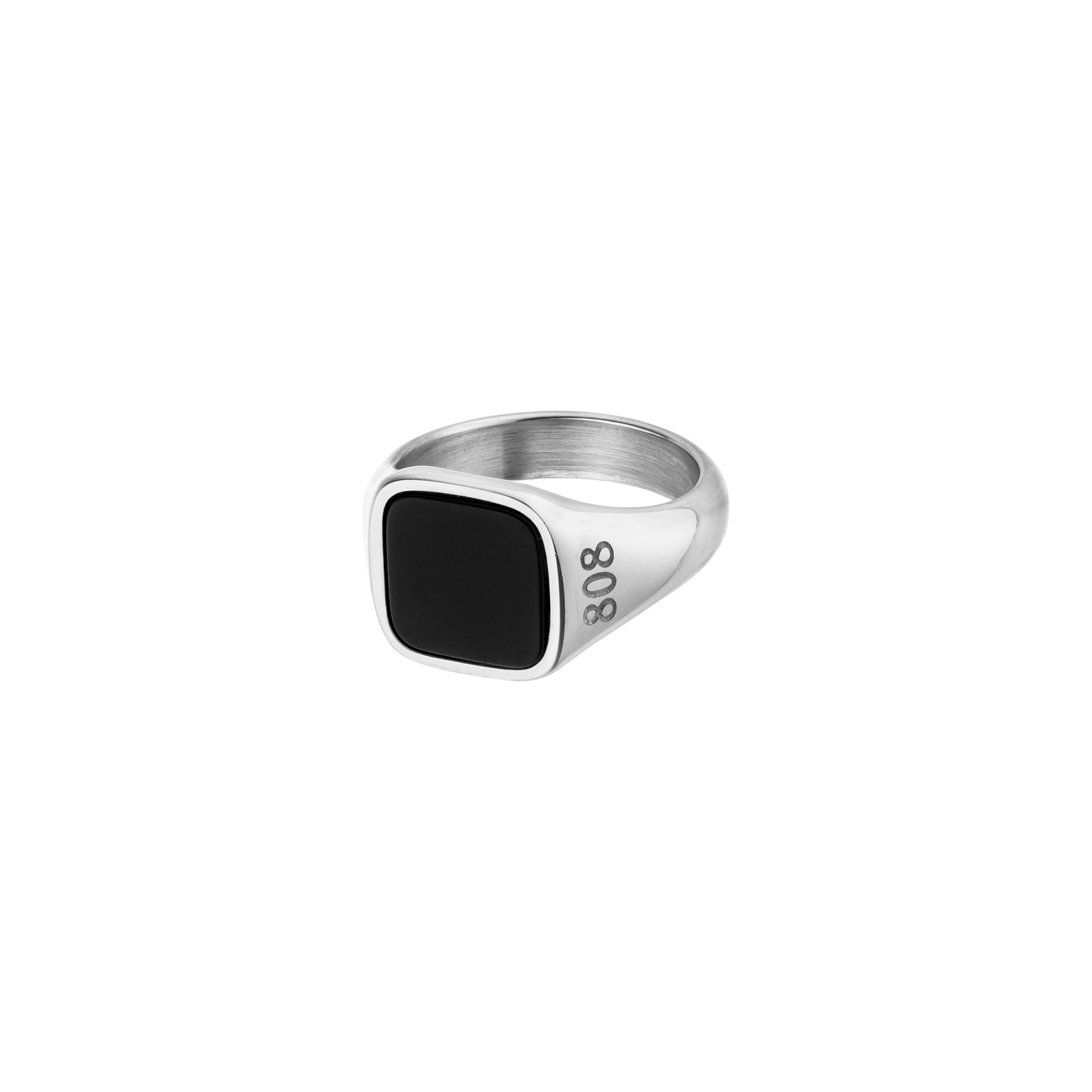 Silberner Ring mit schwarzem Stein, PURELEI, modern und elegant.