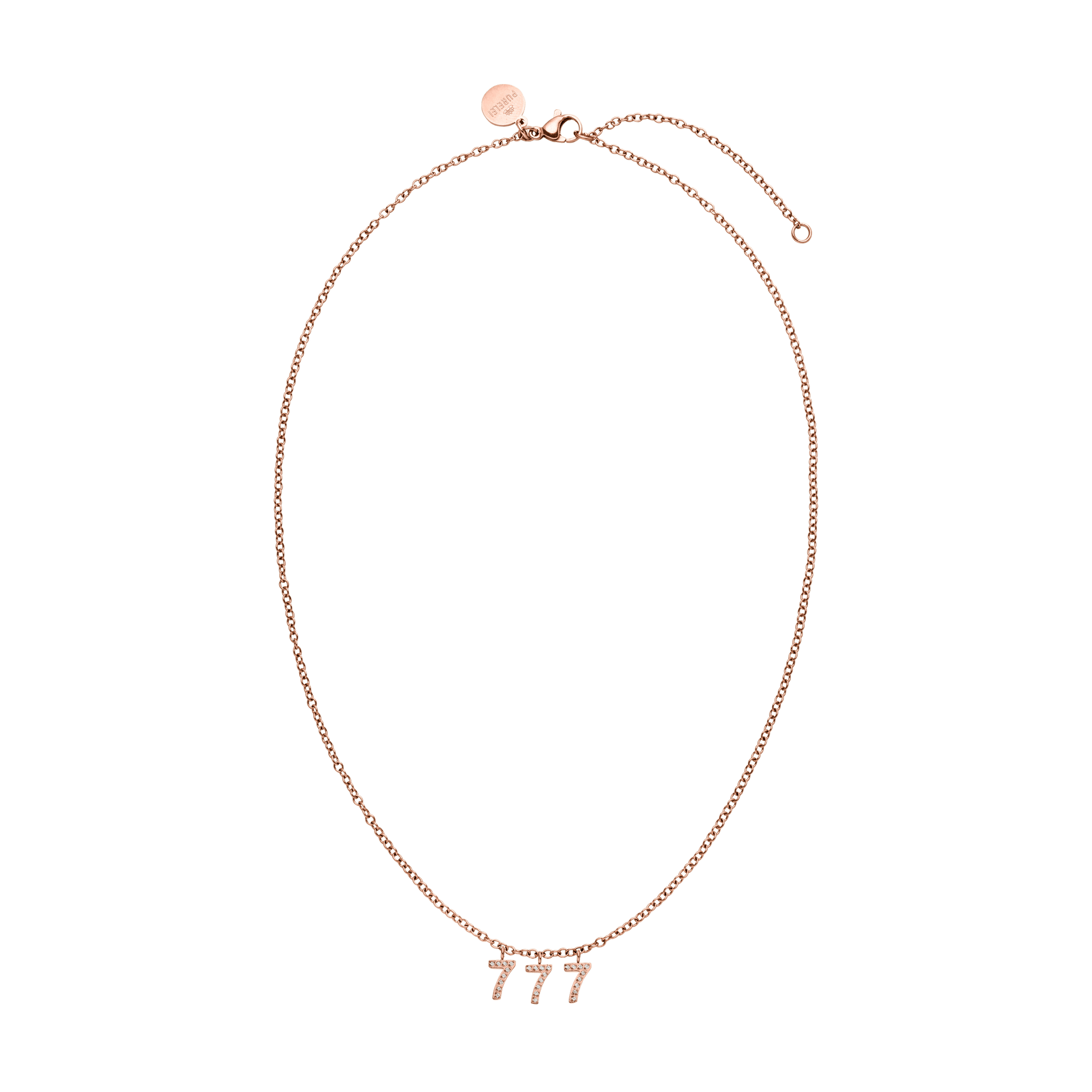 Roségoldene 777 Kette mit Zirkonia-Steinen und Ankerkette, elegant und feminin von PURELEI