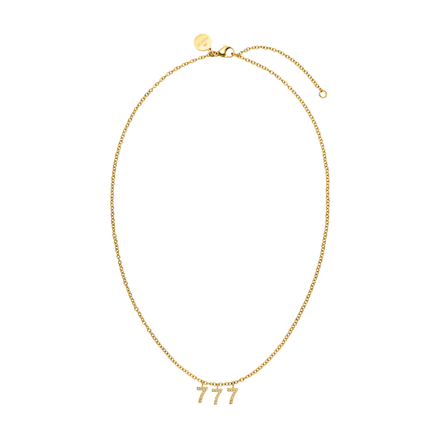 777 Kette aus vergoldetem Edelstahl mit Zirkonia-Zahlenanhänger und Ankerkette, elegant und feminin von PURELEI..