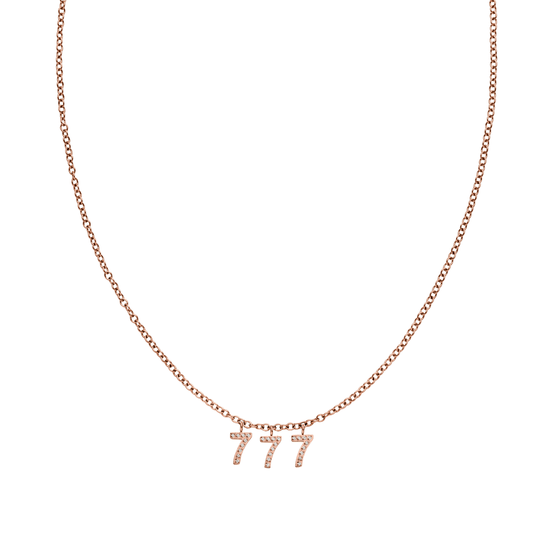 Roségoldene 777 Kette mit Zirkonia-Anhängern und feiner Ankerkette, elegant und feminin von PURELEI