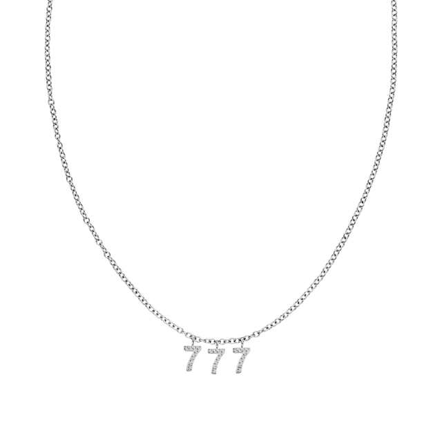 Silberne 777 Kette mit Zirkonia-Anhängern in Ankerkette, elegant und feminin von PURELEI