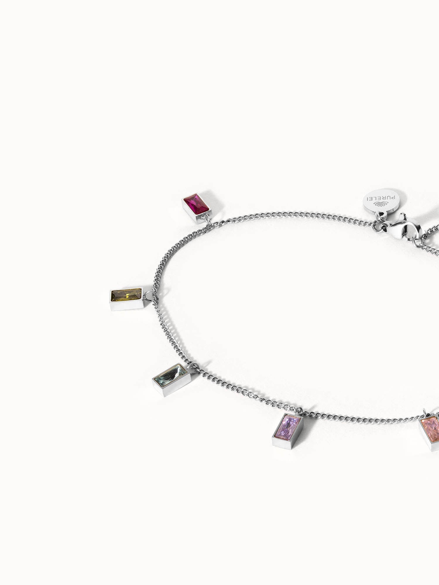 Rainbow Fusskettchen in Silber mit bunten Zirkonia-Steinen, nickelfrei und elegant für sommerliche Looks von PURELEI