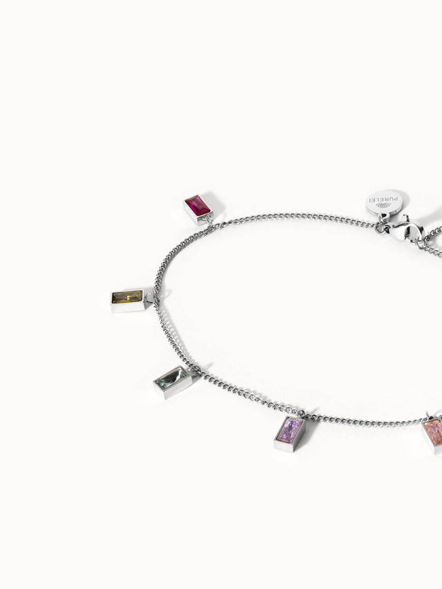 Rainbow Fusskettchen in Silber mit bunten Zirkonia-Steinen, nickelfrei und elegant für sommerliche Looks von PURELEI