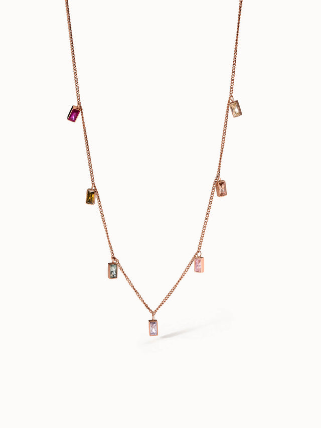 PURELEI Rainbow Kette in Roségold mit bunten Zirkonia-Steinen, elegant und farbenfroh, fein und lebensfroh gestaltet