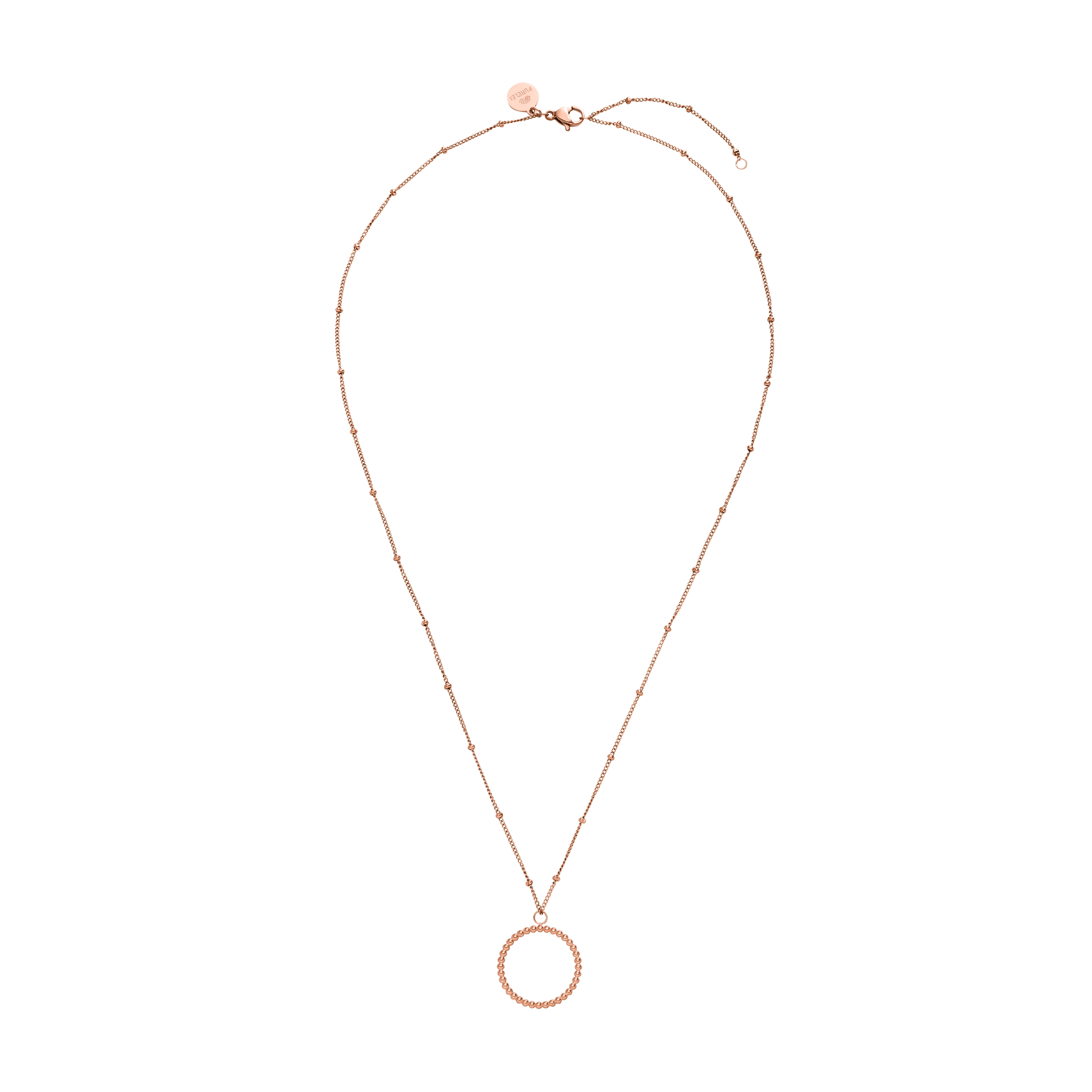 PURELEI Karma Kette in Roségold mit filigranem Kreis-Anhänger, elegant und nickelfrei, inspiriert von Lebenszyklen.