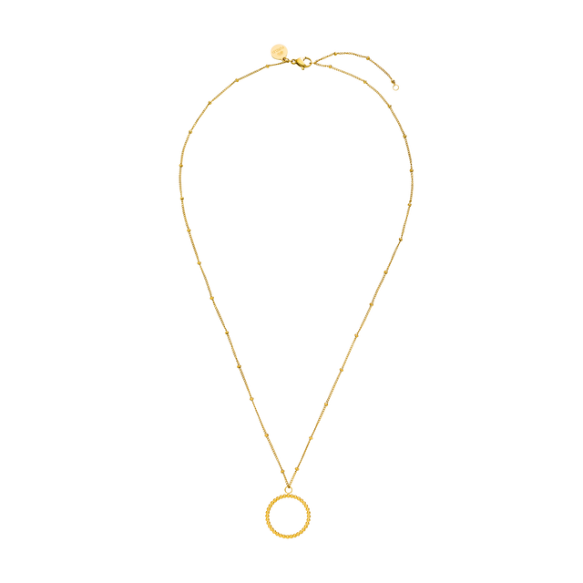PURELEI Karma Kette aus 18K Gold-Edelstahl mit filigranem Kreis-Anhänger, elegant und zeitlos gestaltet.