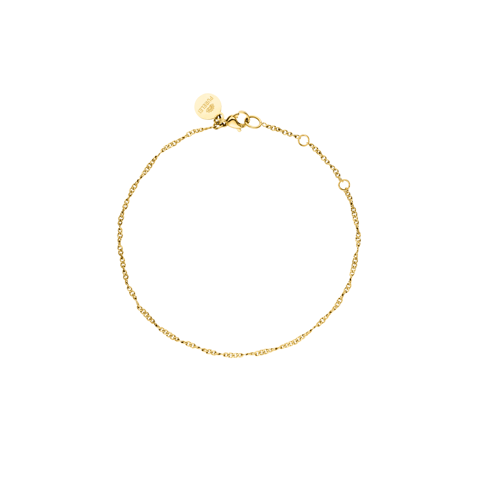 PURELEI Kaula Armband aus feinem, gedrehtem 18K Gold Edelstahl, elegant und zeitlos tragbar.