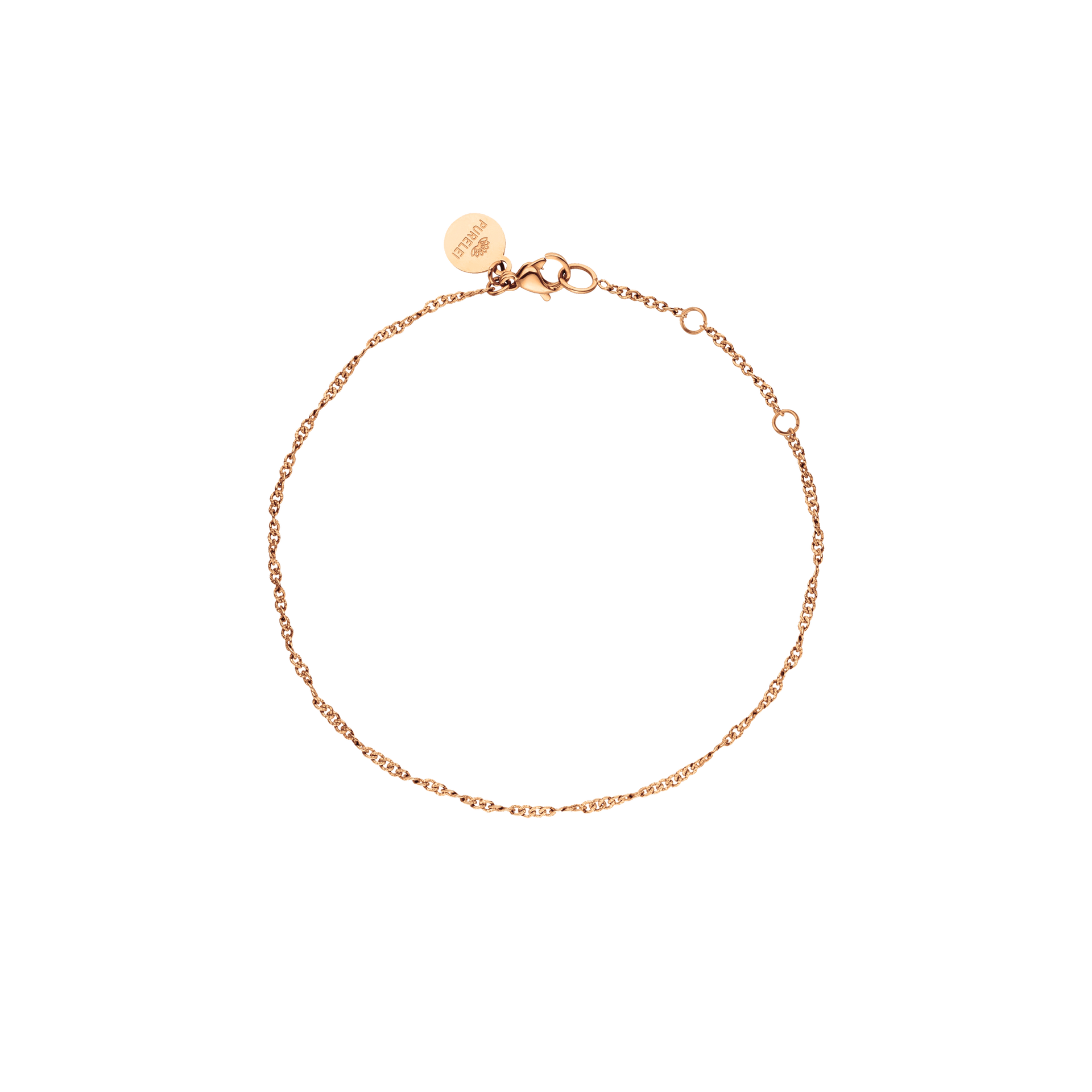 PURELEI Kaula Armband aus roségoldenem Edelstahl mit feinem, gedrehtem Design, elegant und vielseitig.