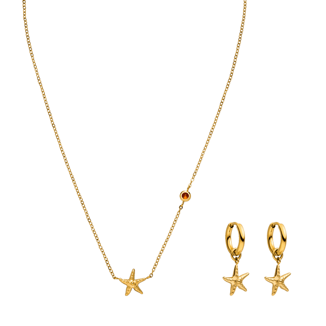 Goldene Kette mit Seestern-Anhänger und passenden Ohrringen von PURELEI.
